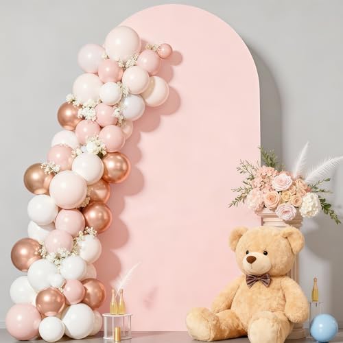 6FT Pale Pink Arch Backdrop Cover - Polyester Fitted Wedding Arch Stand Covers Round Top Chiara Arch Backdrop