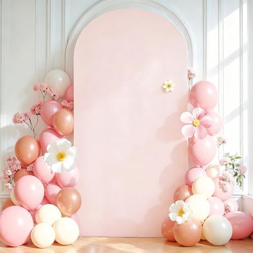 6FT Pale Pink Arch Backdrop Cover - Polyester Fitted Wedding Arch Stand Covers Round Top Chiara Arch Backdrop, alternate view