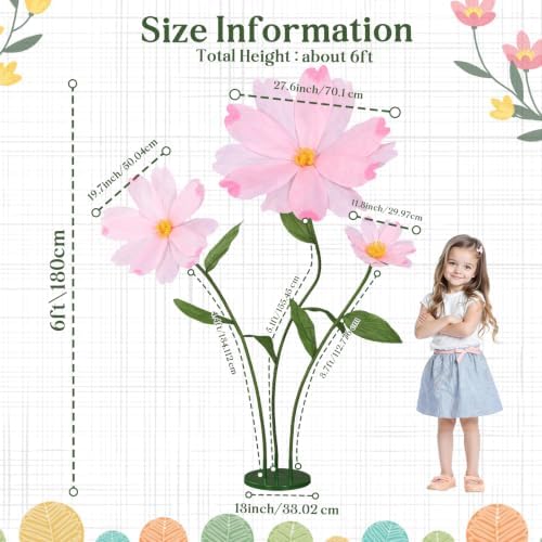 6ft Pink Giant Flowers for Decoration with Stand, Fake Silk Daisy in Pink, alternate view 2