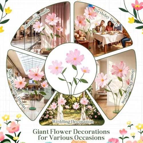 6ft Pink Giant Flowers for Decoration with Stand, Fake Silk Daisy in Pink, alternate view 6