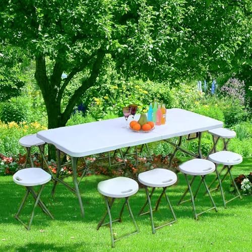 6FT Plastic Folding Table, Fold-in-Half with Carry Handle, White in White, alternate view 2