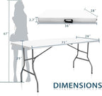 6FT Plastic Folding Table, Fold-in-Half with Carry Handle, White in White, alternate view 3