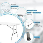 6FT Plastic Folding Table, Fold-in-Half with Carry Handle, White in White, alternate view 6