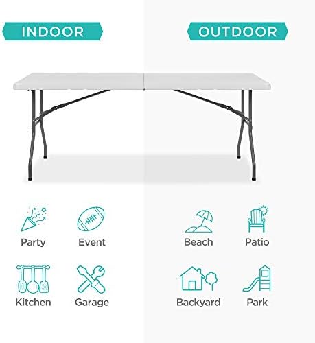 6ft Plastic Folding Table, Indoor Outdoor Heavy Duty Portable w/Handle, Lock for Picnic, Party, Camping - White, alternate