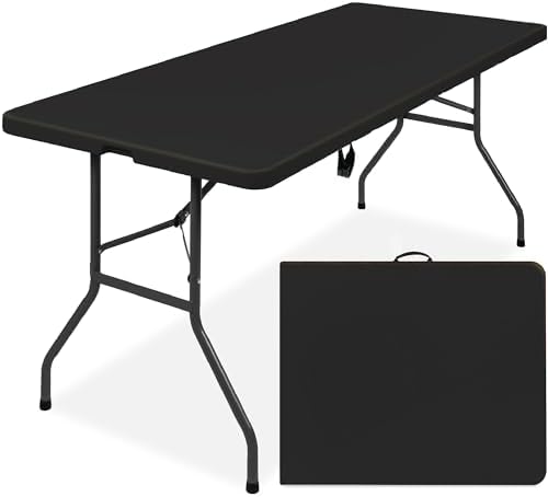 6ft Plastic Folding Table, Indoor Outdoor Heavy Duty Portable w/Handle, Lock for Picnic, Party, Camping - Black