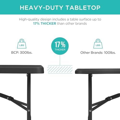 6ft Plastic Folding Table, Indoor Outdoor Heavy Duty Portable w/Handle, Lock for Picnic, Party, Camping - Black, alternate