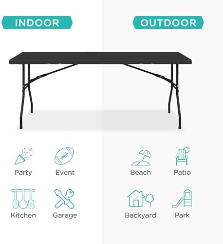 6ft Plastic Folding Table, Indoor Outdoor Heavy Duty Portable w/Handle, Lock for Picnic, Party, Camping - Black, alternate