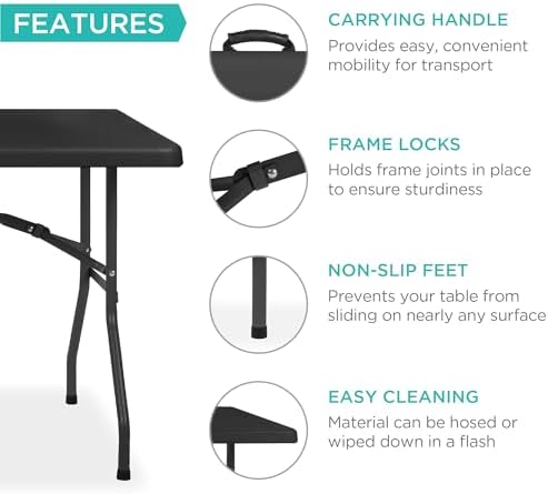 6ft Plastic Folding Table, Indoor Outdoor Heavy Duty Portable w/Handle, Lock for Picnic, Party, Camping - Black, alternate