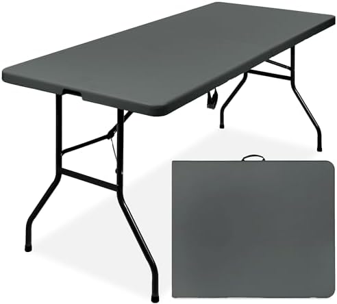 6ft Plastic Folding Table, Indoor Outdoor Heavy Duty Portable w/Handle, Lock for Picnic, Party, Camping - Dark