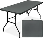 6ft Plastic Folding Table, Indoor Outdoor Heavy Duty Portable w/Handle, Lock for Picnic, Party, Camping - Dark