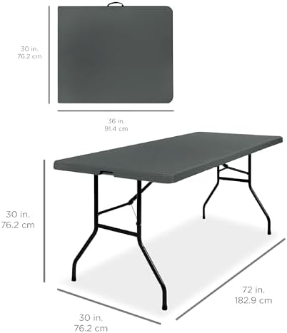 6ft Plastic Folding Table, Indoor Outdoor Heavy Duty Portable w/Handle, Lock for Picnic, Party, Camping - Dark, alternate