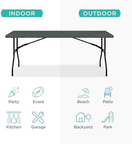 6ft Plastic Folding Table, Indoor Outdoor Heavy Duty Portable w/Handle, Lock for Picnic, Party, Camping - Dark, alternate