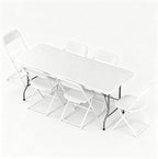 6FT Plastic Folding Table Set with 6 White Chairs, Heavy Duty