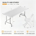 6FT Plastic Folding Table Set with 6 White Chairs, Heavy Duty, alternate view 2