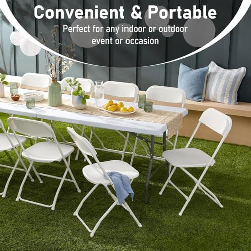 6FT Plastic Folding Table Set with 6 White Chairs, Heavy Duty, alternate view 3