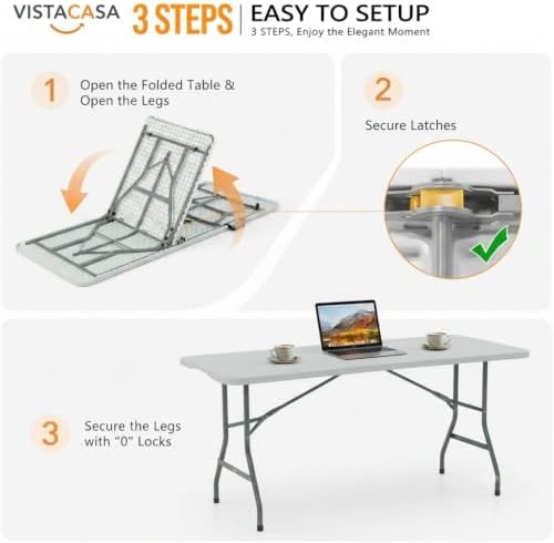 6FT Plastic Folding Table Set with 6 White Chairs, Heavy Duty, alternate view 5