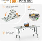 6FT Plastic Folding Table Set with 6 White Chairs, Heavy Duty, alternate view 5