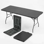 6FT Portable Plastic Folding Table, Heavy Duty, Fold-in-Half, Black in Black