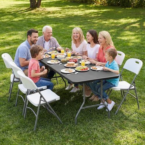 6FT Portable Plastic Folding Table, Heavy Duty, Fold-in-Half, Black in Black, alternate view 2