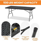 6FT Portable Plastic Folding Table, Heavy Duty, Fold-in-Half, Black in Black, alternate view 4