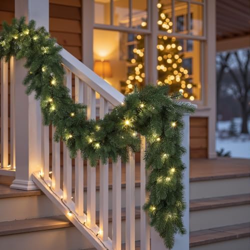 6FT Pre-Lit Christmas Garland, Lighted Norfolk Pine Garland in Green