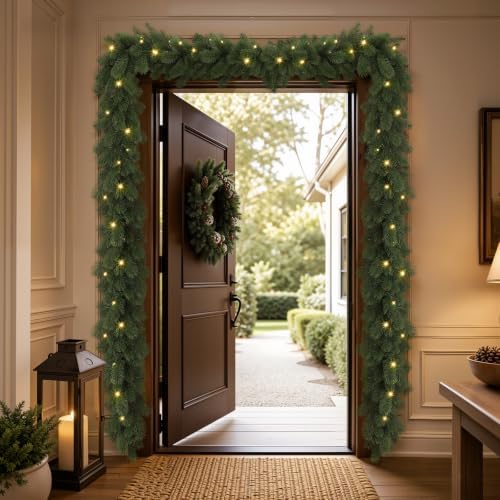 6FT Pre-Lit Christmas Garland, Lighted Norfolk Pine Garland in Green, alternate view 4