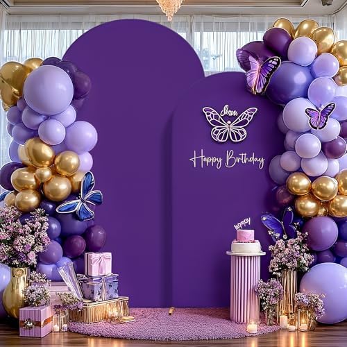 6FT Purple Arch Backdrop Cover - Polyester Fitted Wedding Arch Stand Covers Round Top Chiara Arch Backdrop Cover, alternate