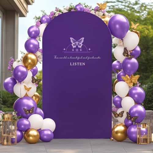 6FT Purple Arch Backdrop Cover - Polyester Fitted Wedding Arch Stand Covers Round Top Chiara Arch Backdrop Cover, alternate