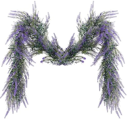 6Ft Purple Lavender Artificial Garland Decor, Spring Summer All Year Lavender Deep Purple Garland, Green Wreath