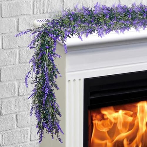 6Ft Purple Lavender Artificial Garland Decor, Spring Summer All Year Lavender Deep Purple Garland, Green Wreath, alternate