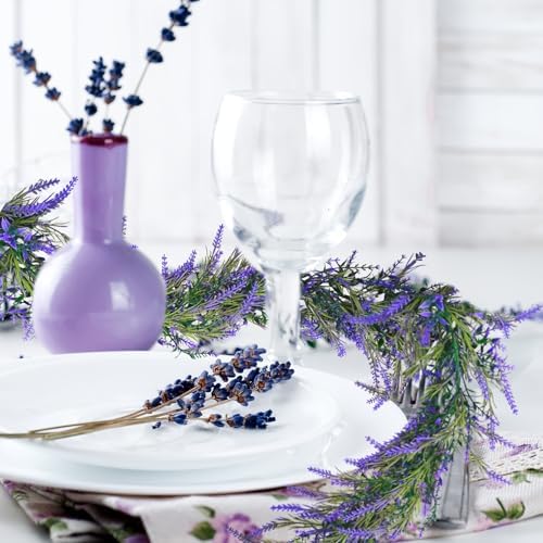 6Ft Purple Lavender Artificial Garland Decor, Spring Summer All Year Lavender Deep Purple Garland, Green Wreath, alternate