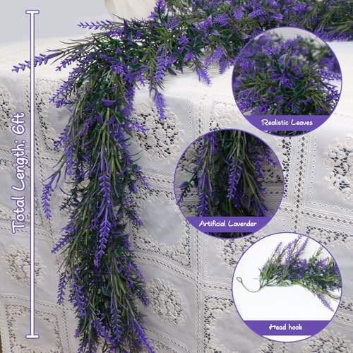 6Ft Purple Lavender Artificial Garland Decor, Spring Summer All Year Lavender Deep Purple Garland, Green Wreath, alternate