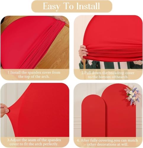 6FT Red Arch Backdrop Cover - Stretchy Spandex Fabric Fitted Round Top Chiara Backdrop Arch Covers for Wedding, alternate
