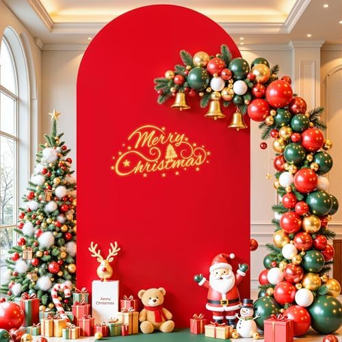6FT Red Arch Cover - Polyester Fitted Wedding Arch Stand Covers Round Top Chiara Arch Backdrop Cover for Party, alternate