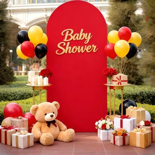 6FT Red Arch Cover - Polyester Fitted Wedding Arch Stand Covers Round Top Chiara Arch Backdrop Cover for Party, alternate