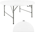 6FT Round Folding Table White Fold-in-Half with Carrying Handle Portable Plastic Card Table for Indoor or