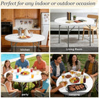 6FT Round Folding Table White Fold-in-Half with Carrying Handle Portable Plastic Card Table for Indoor or, alternate view 4