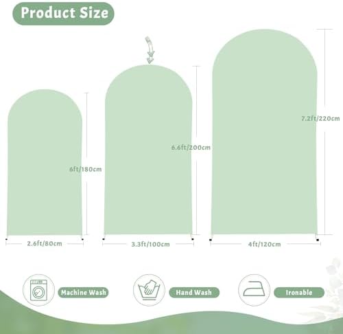 6FT Sage Green Arch Cover - Polyester Fitted Wedding Arch Stand Covers Round Top Chiara Arch Backdrop Cover for, alternate