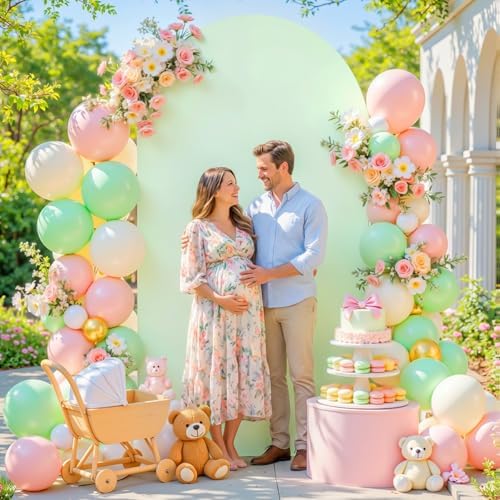 6FT Sage Green Arch Cover - Polyester Fitted Wedding Arch Stand Covers Round Top Chiara Arch Backdrop Cover for, alternate