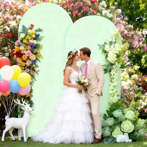 6FT Sage Green Arch Cover - Polyester Fitted Wedding Arch Stand Covers Round Top Chiara Arch Backdrop Cover for, alternate