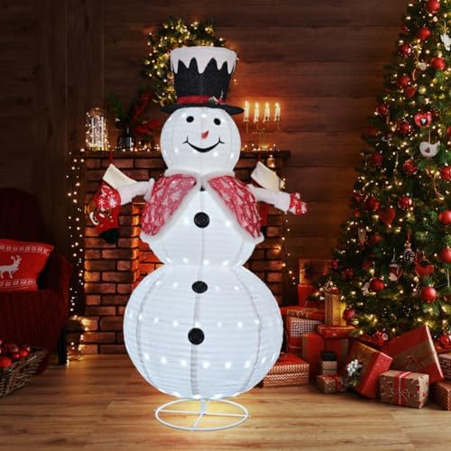 6FT Snowman Outdoor Christmas Decorations with 190 LED Lights, Lighted Snowman with Top Hat + Vest + Glove for