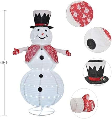 6FT Snowman Outdoor Christmas Decorations with 190 LED Lights, Lighted Snowman with Top Hat + Vest + Glove for, alternate