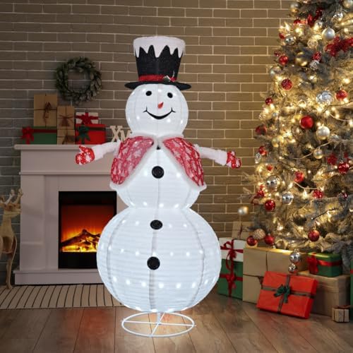 6FT Snowman Outdoor Christmas Decorations with 190 LED Lights, Lighted Snowman with Top Hat + Vest + Glove for, alternate