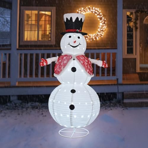 6FT Snowman Outdoor Christmas Decorations with 190 LED Lights, Lighted Snowman with Top Hat + Vest + Glove for, alternate