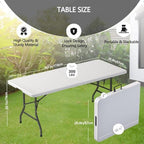 6ft Table Large Folding Table White Folding Table with Portable Carrying Handle 6ft Heavy Plastic Foldable Table, alternate
