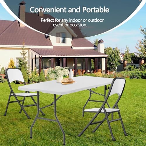 6ft Table Large Folding Table White Folding Table with Portable Carrying Handle 6ft Heavy Plastic Foldable Table, alternate