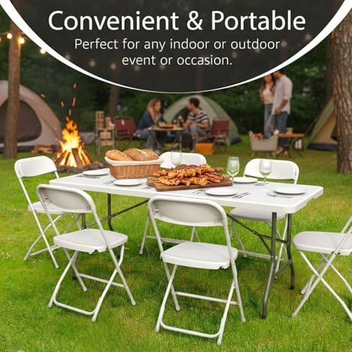 6ft Table Large Folding Table White Folding Table with Portable Carrying Handle 6ft Heavy Plastic Foldable Table, alternate