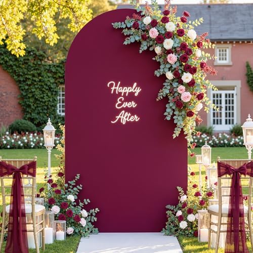 6FT Wedding Arch Backdrop Cover, Burgundy Arch Covers Stretchy Backdrop, Double-Sided Arch Backdrop Stand Cover, alternate