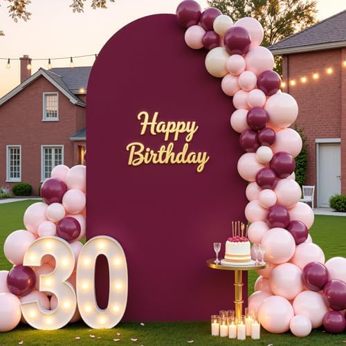 6FT Wedding Arch Backdrop Cover, Burgundy Arch Covers Stretchy Backdrop, Double-Sided Arch Backdrop Stand Cover, alternate