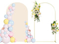 6FT Wedding Arch Backdrop Stand and Beige Arch Cover, Beige Spandex Fitted Backdrop Cover and Gold Wedding Arch